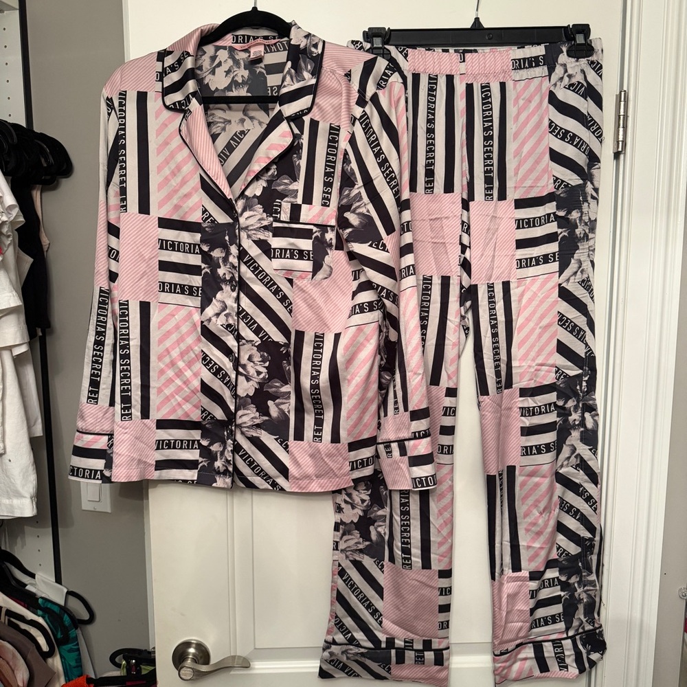 Victoria's Secret Striped Pink and Black Pajama Set